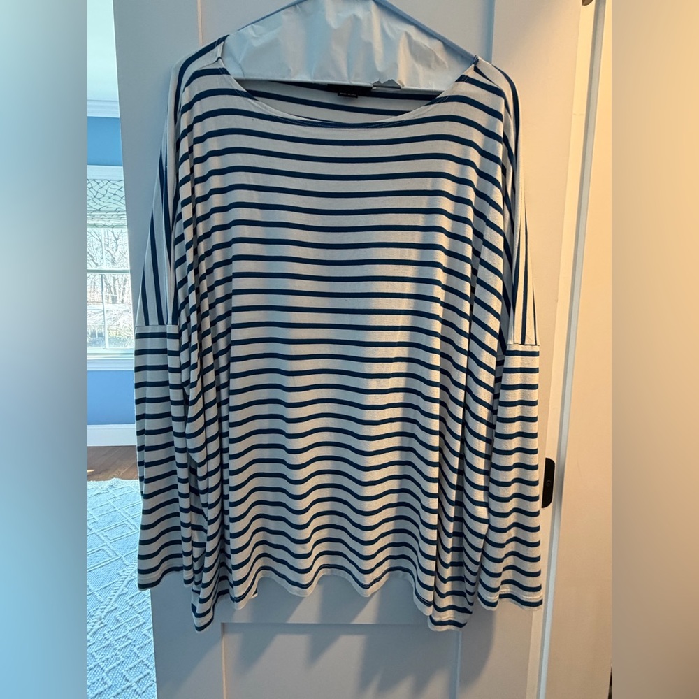 Hatch Royal Blue & White Boatneck Striped Long Sleeve Tee